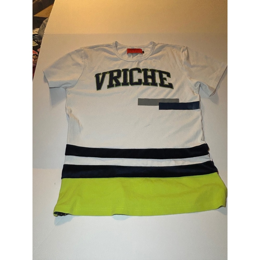 VIE + RICHE Mens White Graphic T Shirt VRICHE Logo Contrast Stripes Size L